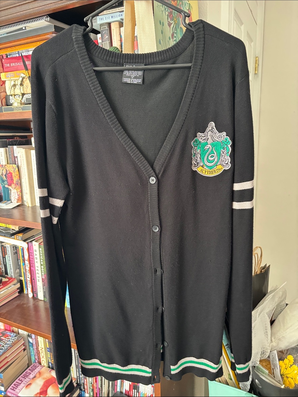Warner Bros. Black Slytherin Crest Cardigan with Green Trim